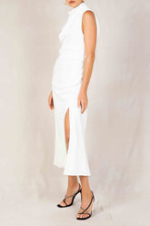 High Neck Sleeveless Backless Slit Prom Midi Dresses